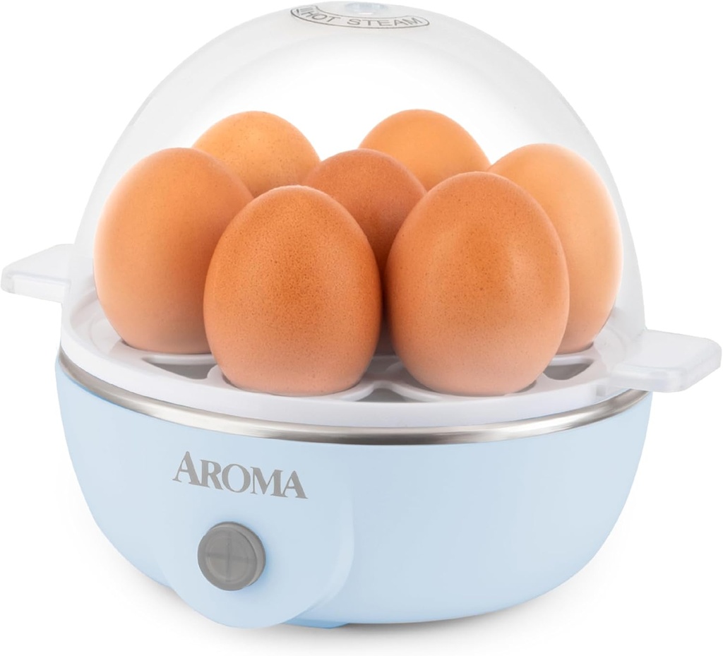 AROMA® Overly Easy Egg Cooker, Steamer, and Electric Egg Poacher | XL Capacity Egg Steamer Fits 7 Eggs