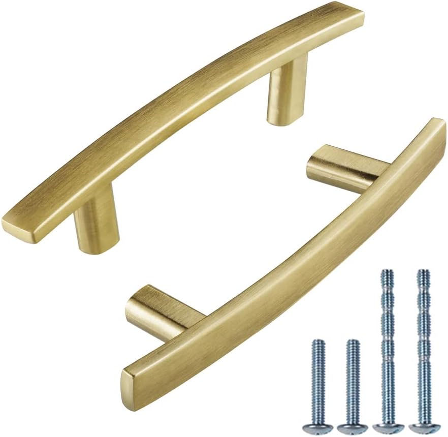 10 Pack Satin Brass Cabinet pulls,3" Inch (76mm) Hole Center Brushed Gold Cabinet Door Handles for Bathroom Gold Drawer Pulls Dresser Pulls