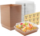 100 Pack Small Paper Charcuterie Boxes with Clear Lids, Square Disposable Food Containers with Lids for Desserts, Sandwich, Sushi, Cake Slice and Strawberries