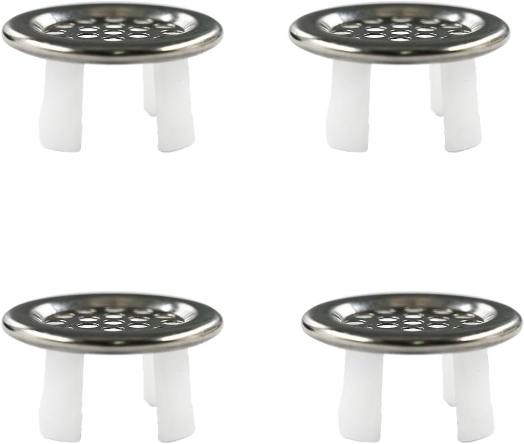 4 Pack Mesh Chrome Sink Overflow Drain Cover Round Basin Cover, Bathroom Sink Overflow Trim Ring for Home Shopping Malls Kitchen Bathroom, Silver