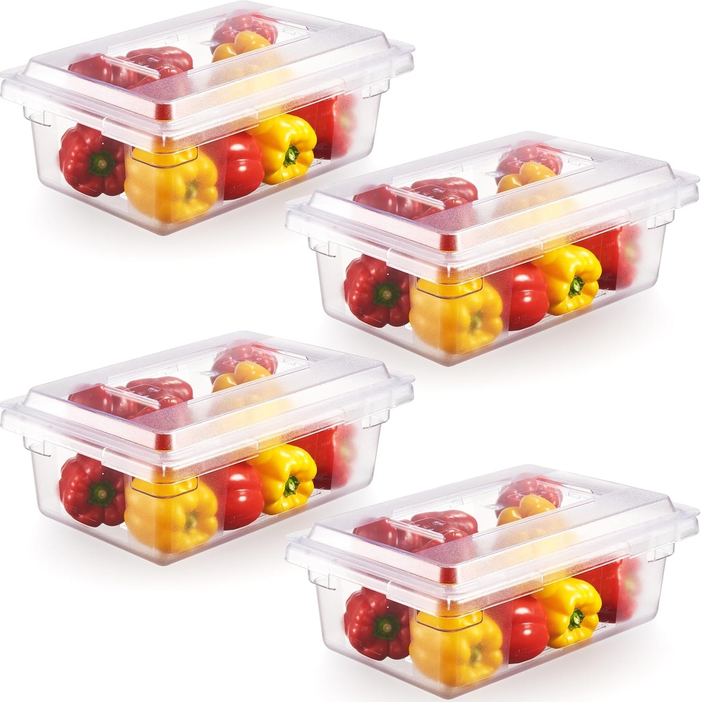 CURTA 4 Pack Food Storage Box with Lid, Clear NSF Polycarbonate Food Storage Box, 3.5 Gallon,Stackable Commercial Storage Containers for Kitchen Restaurant (18" x 12" x 6")