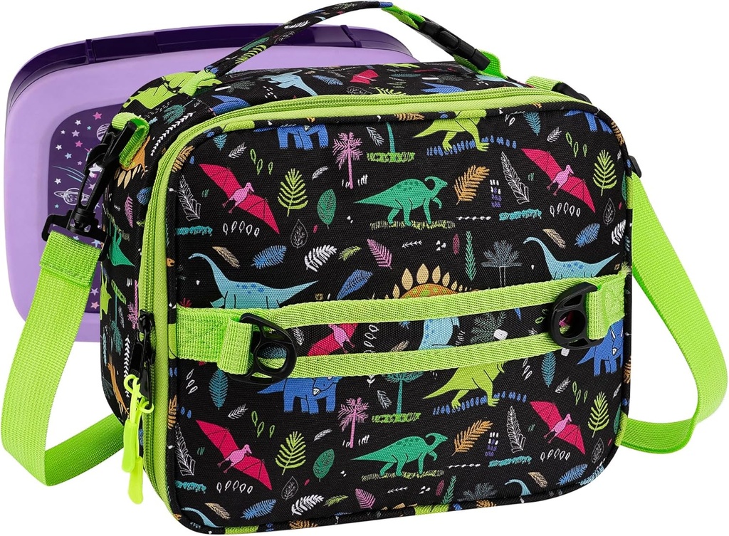 Linkidea Lunch Bag Compatible with Bentgo Lunch Boxes, Insulated Lunch Bag for Kids, Holds Lunch Box, Water Bottle and Snacks, Easy-Clean Water-Resistant Fabric (Dinosaur)