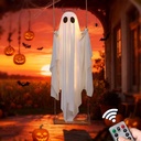 Halloween Decorations Outdoor, 5FT Large Hanging Ghost Swing with Remote Control String Lights, Spooky Cute Ghosts Decorations for Tree Porch Yard Garden Lawn (1PC)