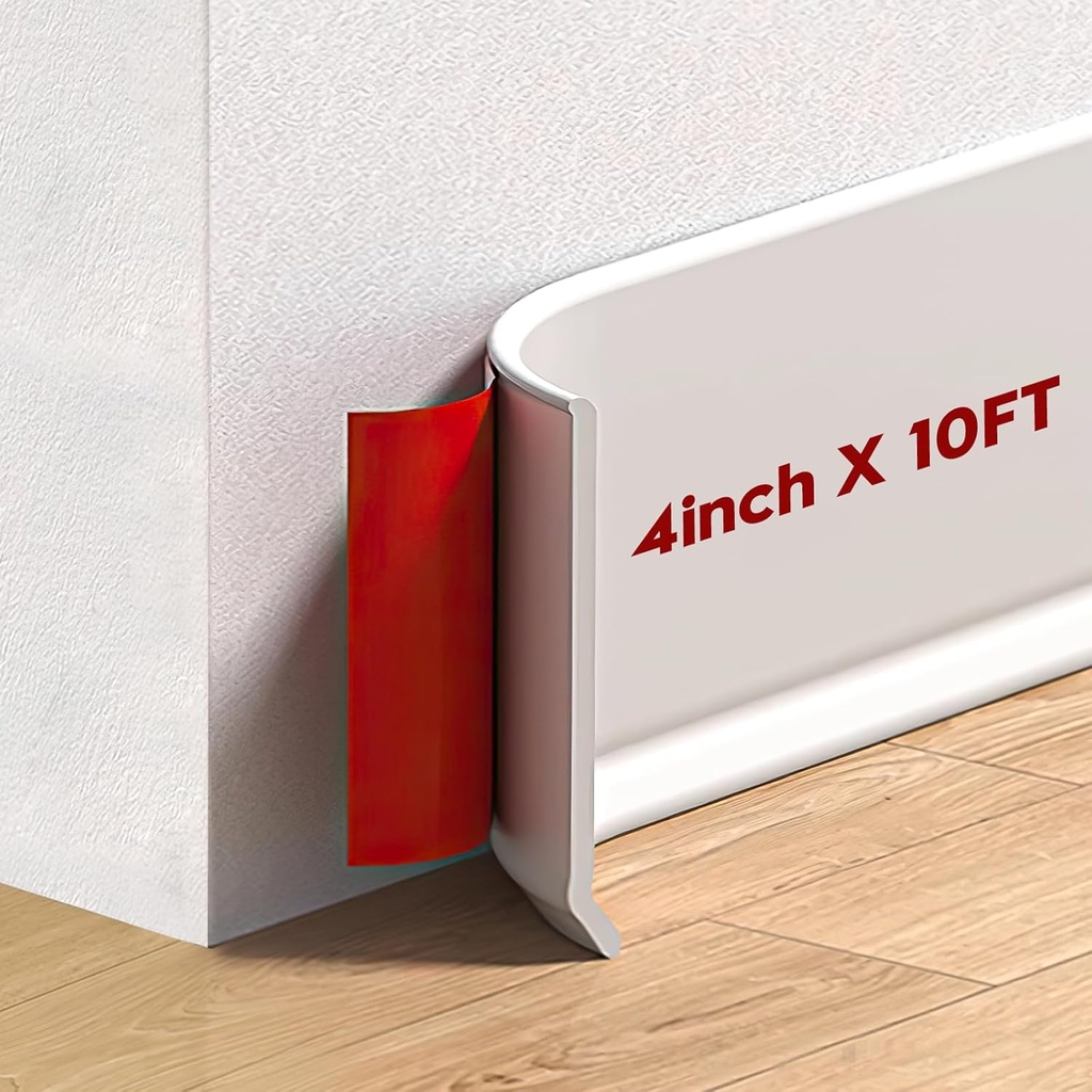 White Wall Molding Trim, 4 Inch x 10 FT Vinyl Baseboard Trim - Peel and Stick Self-Adhesive, Flexible Cove Base Design Prevents Scuffs and Easy to Clean