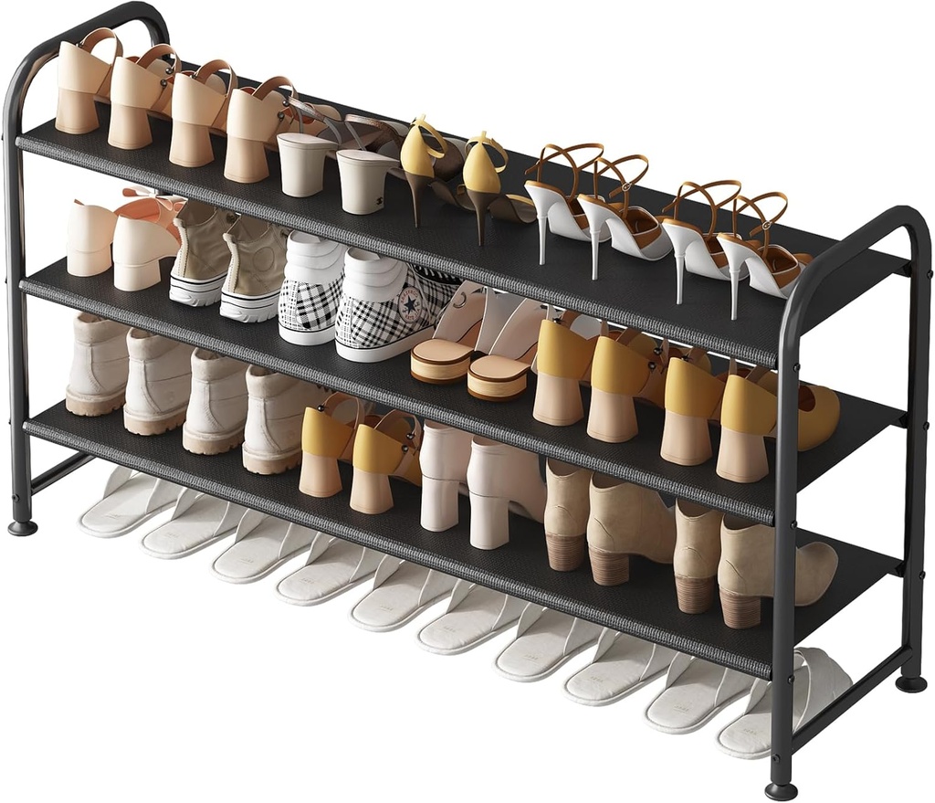 Shoe Rack 3 Tier Long Storage Organizer Wide Metal Shoe Shelf for Closet Entryway Black