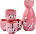 Pink Japanese Ceramic Sake Set 1 Sake Bottle and 4 Sake Cups for Sake Lovers, Tea, or Home Decor