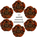 Retro Floral Dresser Knobs, Vintage Ceramic Rose Cabinet Cupboard Dresser Drawer Knobs and Pulls - Set of 6 with Screws (Red)
