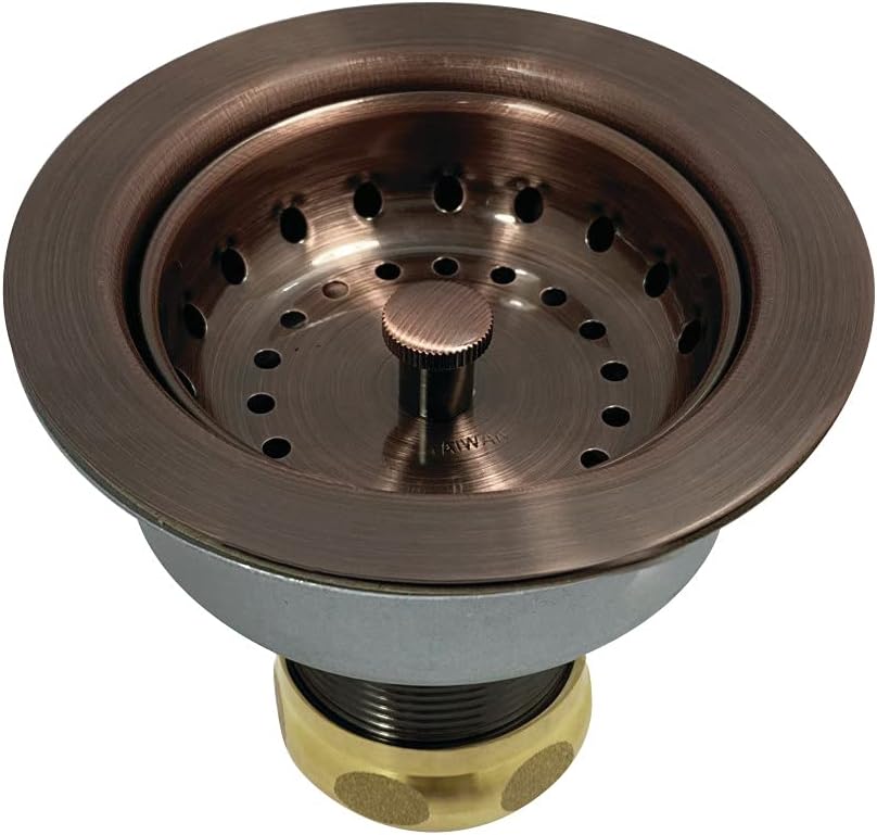 Kingston Brass K112AC Tacoma Kitchen Sink Basket Strainer, Antique Copper 4.44 x 4.44 x 3.81