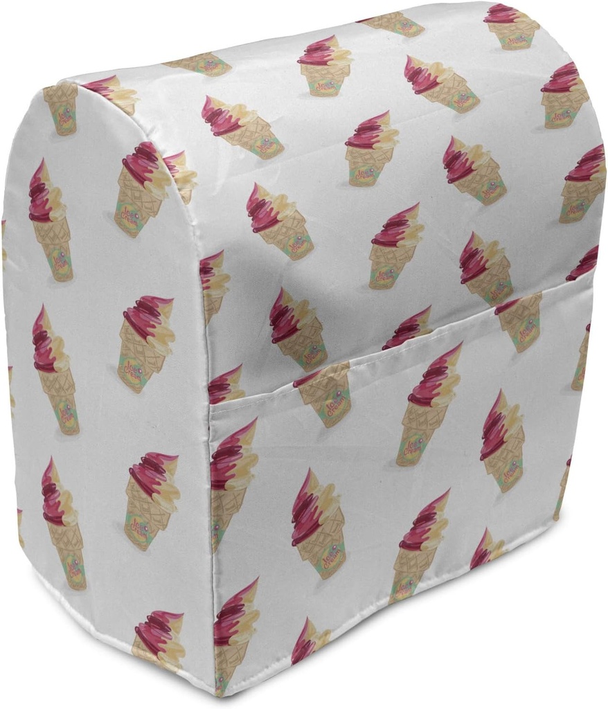 Ambesonne Ice Cream Stand Mixer Cover, Summer Dessert Doodle Delicious Flavored Waffle Cones Creamy Tasty Image, Kitchen Appliance Organizer Bag Cover with a Pocket, 6-8 Quarts, Multicolor