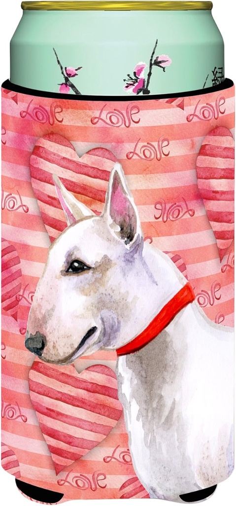 Caroline's Treasures BB9780TBC Bull Terrier Love Tall Boy Hugger, Red Can Cooler Sleeve Hugger Machine Washable Drink Sleeve Hugger Collapsible Insulator Beverage Insulated Holder