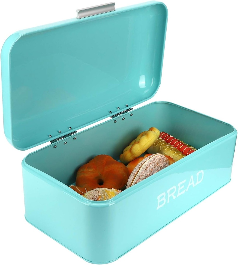 Tissting Blue Cream Bread Box Retro Metal Bread Bin Box Large Capacity Kitchen Storage Container for Loaves, Pastries, Muffins, Dry Food(42x16.5x24cm / 16.5x6.5x9.4in)