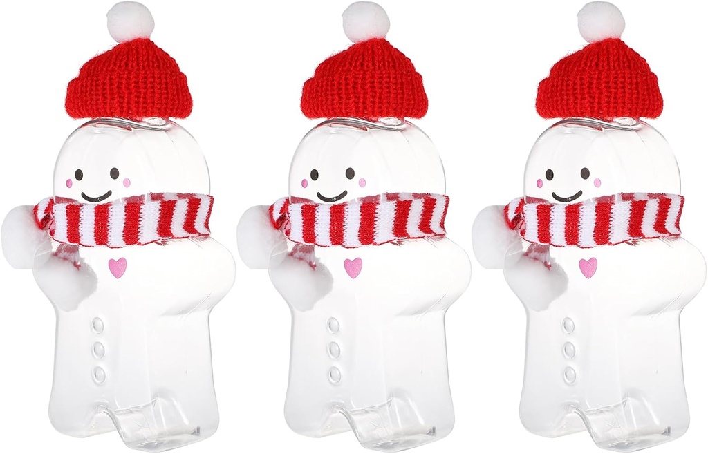 Gadpiparty 3 Sets Empty Plastic Juice Bottles Christmas Gingerbread Man Shaped Candy Jars with Lids Cookie Jars Clear Bulk Drink Containers for Winter Party Favor 350ml A