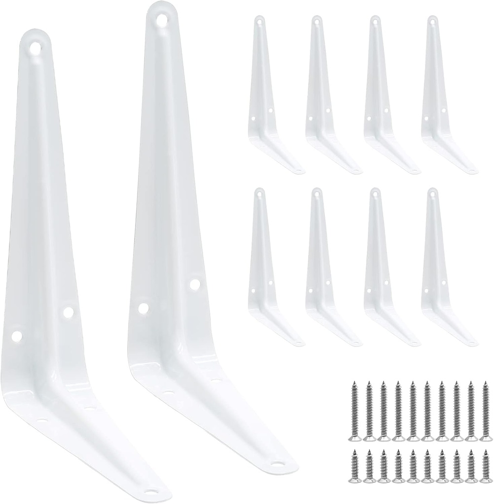 Uenhoy 10 Pack White Shelf Brackets 6 Inch Metal Floating Shelf Brackets Heavy Duty L Brackets for Shelves, Wall Mount Angle Corner Braces (6" x 5")