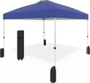 10x10 Pop Up Canopy - Instant Setup Beach Tent with Wheeled Carry Bag, 8 Sandbags & 4 Guy Lines - Portable Sun Shade for Camping, Events, Silver Coated Top, Blue