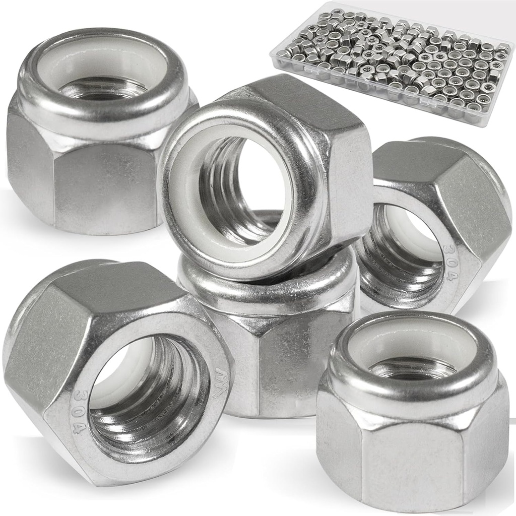 110 Pack 1/4"-20 Inch Lock Nuts,304 (A2-70) Stainless Steel Nylon Insert Locknuts,Standard Inch Thread Nylock Nuts