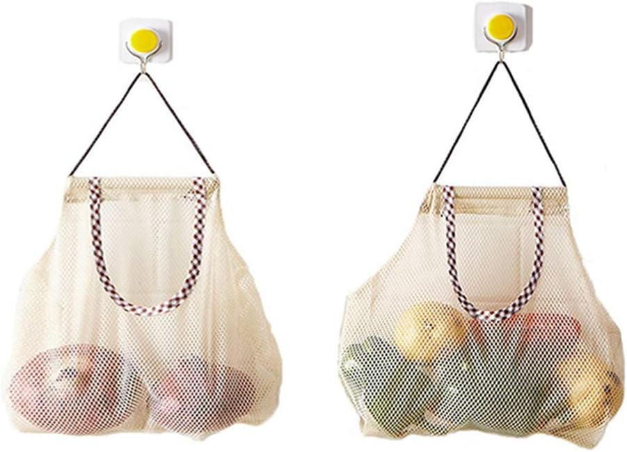 hatisan 2pcs Reusable Hanging Storage Mesh Bags Durable & Strong Fruit and Vegetable Mesh Bags/Pulling resistance Storage Tote Bags for Garlics, Potatoes, Onions or Garbage Bag-Clear