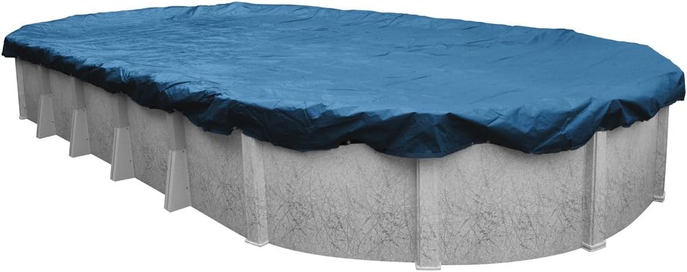 Robelle 18 x 33 ft Heavy Duty Blue Winter Oval Pool Cover for Above Ground Pools, 4 ft Overlap (22 x 37 ft Cover Size), Solid 8 x 8 Scrim, 2.36 oz/yd2, 10-Year Warranty, Style: 351833-4
