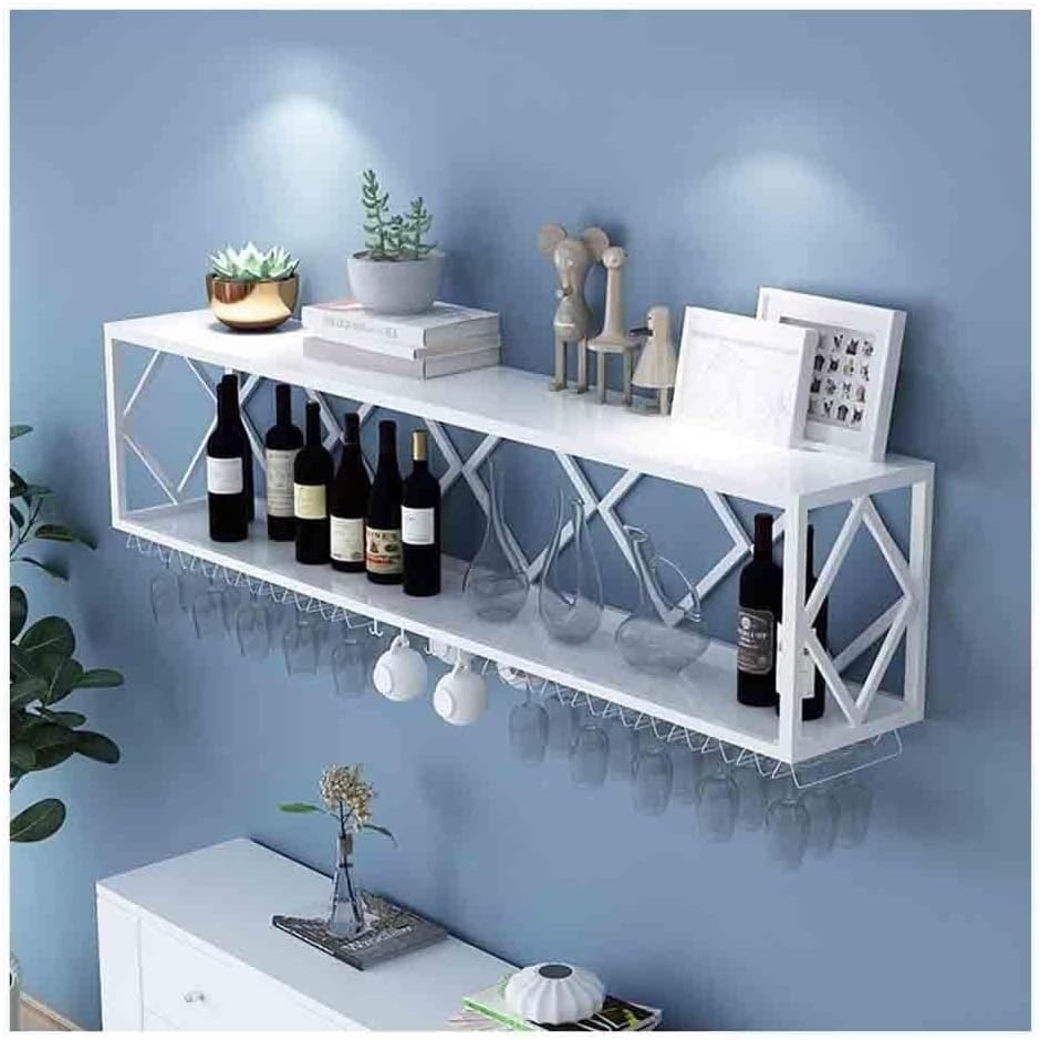 Wall-Mounted Wine Rack, Floating Bar Unit with Inverted Wine Glass Holder, Multifunctional Iron Bottle Holder for Home, Bar, Kitchen, Wine Cellar (Gold, 60x25x45cm)