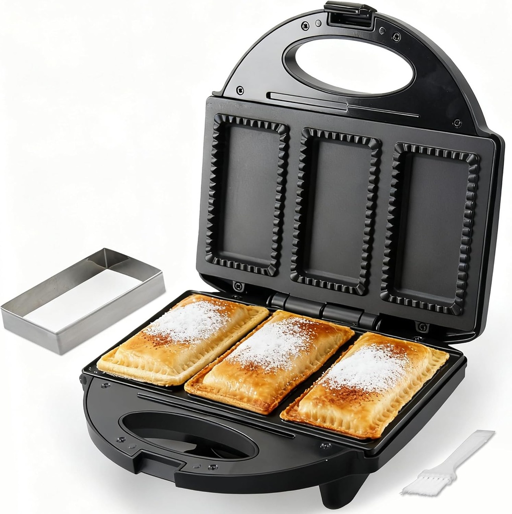 Electric Mini Pocket Pie Maker Machine with Crust Cutter, Pocket Pie Iron Press with Non Stick Surface, Ideal for Hot Chicken Pockets Pizza Pockets Grilled Cheese Sandwiches and More