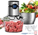 Electric Food Processor with 8 Cup+8 Cup Stainless Steel & Glass Bowls, 3 Speed Mode Meat Grinder with digital timer screen, Food Chopper for Family & Baby Food, Meat, Fruit, Onion, Vegetables