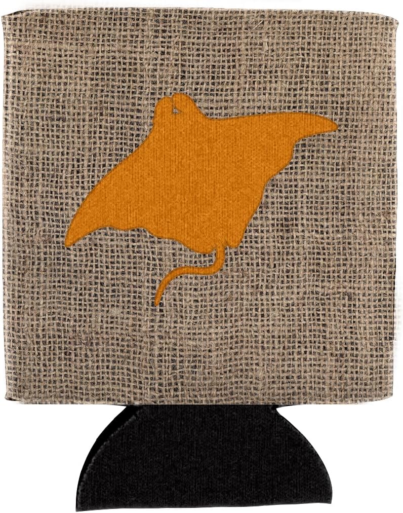 Caroline's Treasures BB1014-BL-OR-CC Manta ray Burlap and Orange BB1014 Can or Bottle Hugger Cooler Washable Drink Sleeve Collapsible Beverage Insulated Holder, Can Hugger, Multicolor