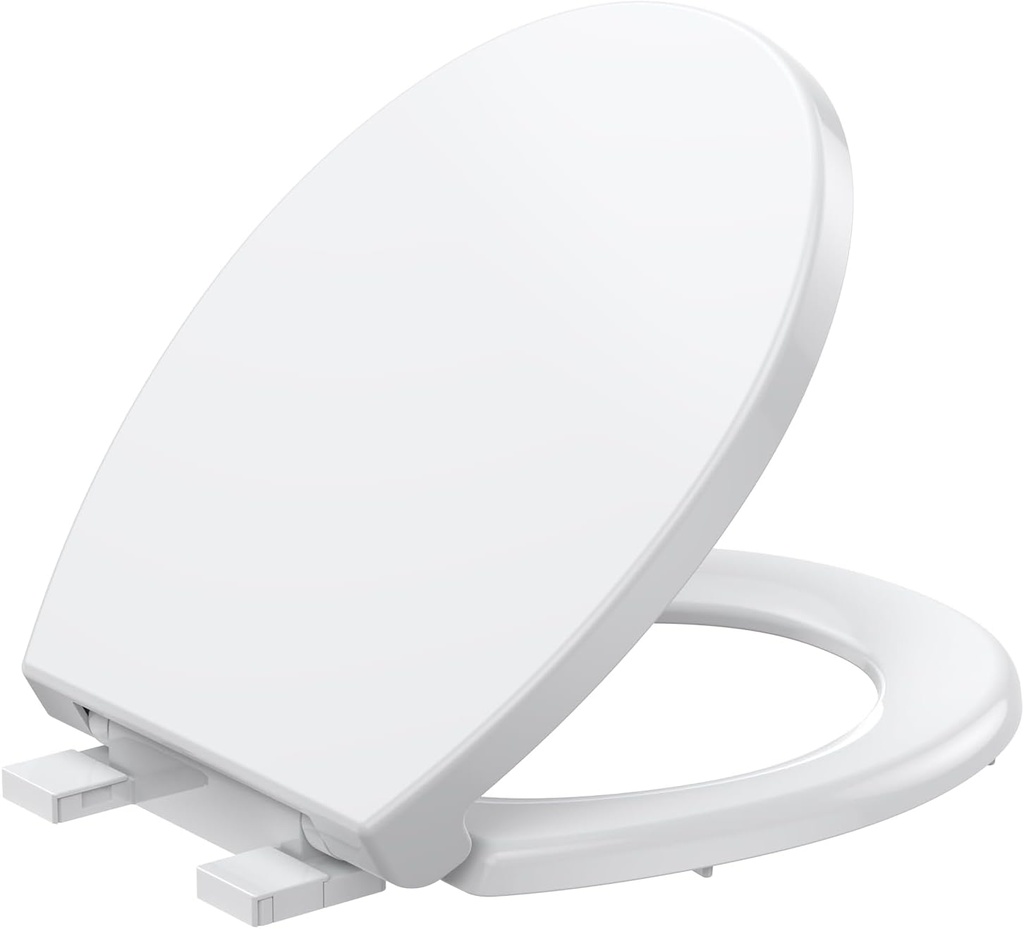 Round Slow Close Toilet Seat - Quiet Close Lid, Quick Release, Easy Install, Non-Slip Bumpers, White Bathroom Toilet Seat Cover - Easy Clean, Soft Close