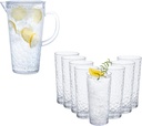 bzyoo ChillCraft Pitcher and Tumbler Collection, BPA-Free Durable Food-Grade Plastic, Clear with Hammered Glass-Style Design, Ideal for Cocktails, Iced Tea, Lemonade, Indoor & Outdoor Use