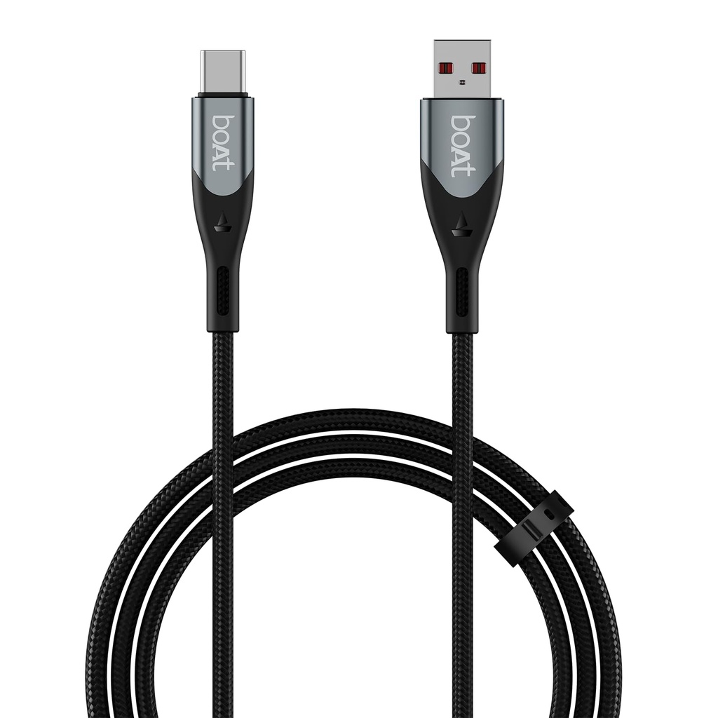boAt Type A to C 65W Fast Charging Cable with 480 Mbps Data Transfer, Tangle-Free Cable in Premium Nylon Braided Design & Durable Aluminium Alloy Shell (Carbon Black)