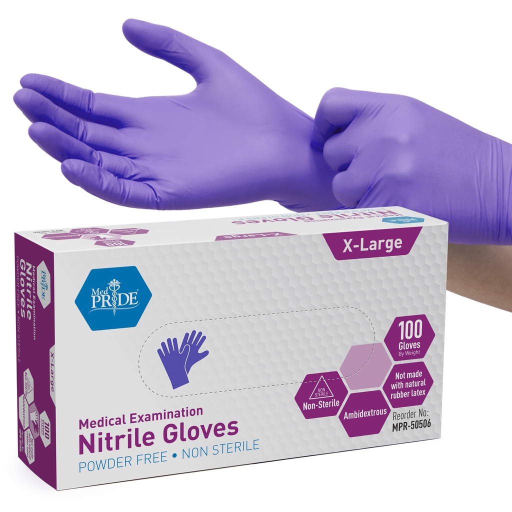 MedPride Powder-Free Nitrile Exam Gloves, X-Large (Pack of 100)
