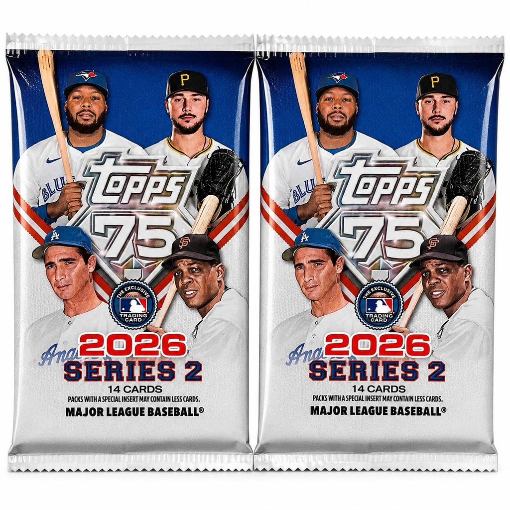 2026 Topps Series 2 Baseball Trading Card Value Bundle, 2 Exclusive Factory Sealed MEGA Foil Packs, 28 Cards Total, MLB Trading Cards for Collectors