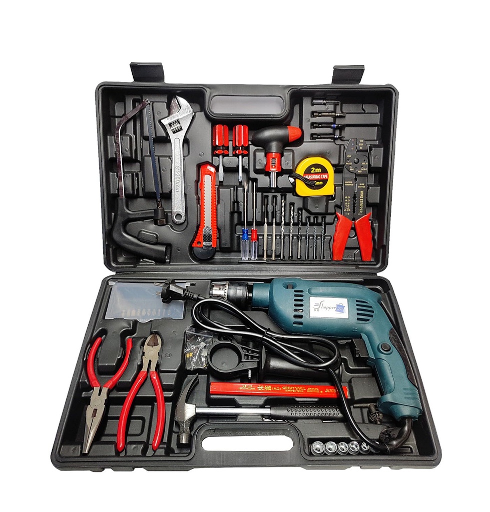 13mm 750 Watt Heavy Duty Powerful Electric Drill Machine Tool Kit for Home or Office with Reversible Function and 101 Accessories with Tool Box - DRLTOOLSET