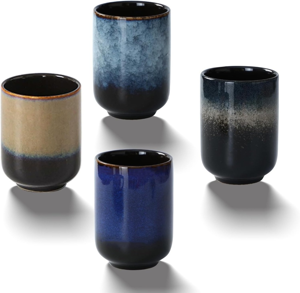 Large Ceramic Tea Set, Chinese Tea Cup, Coffee Cup, Ceramic Mate Tea Cup Set 4 Piece (4 colors)