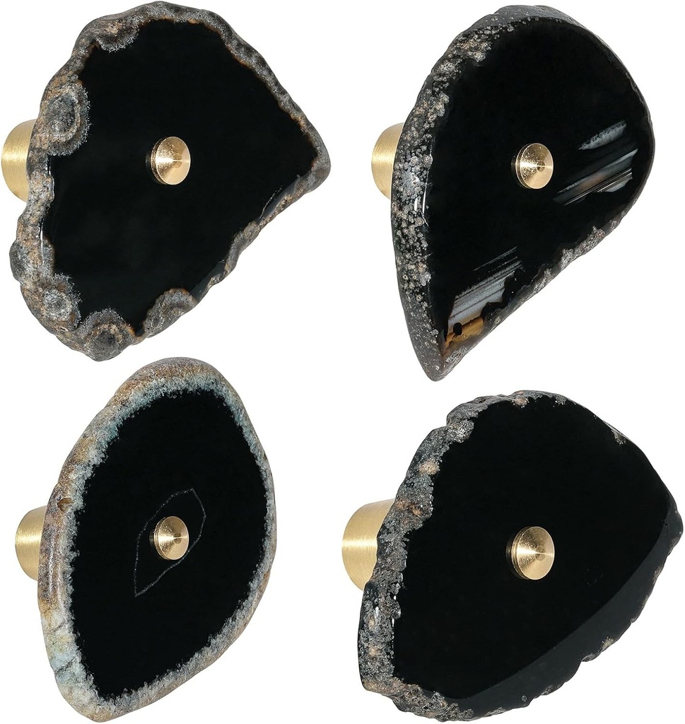 TUMBEELLUWA Natural Black Agate Slice Cabinet Knobs, Set of 4 Decorative Drawer Pull Handles for Dresser Wardrobe Cupboard