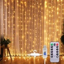 fizzytech USB Powered Waterfall Fairy Curtain String Lights, 3 x 3 Meter with 8 Lighting Modes for Window, Bedroom, Party, Diwali & Christmas Decoration - Warm White, 300 LED