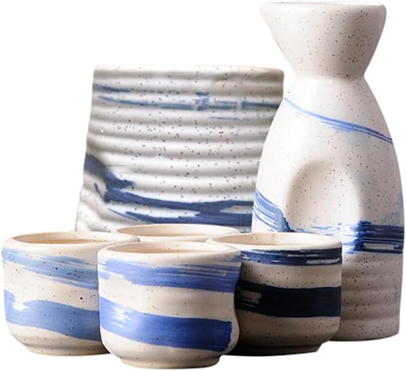Japanese Ceramic Sake Set Warmer,Vintage Sake Cup Ceramic Japanese Sake Set,Traditional Retro Porcelain Crafts Sake Cup for Cold/Warm/Hot Sake/Shochu/Tea-Dinnerware Q