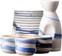 Japanese Ceramic Sake Set Warmer,Vintage Sake Cup Ceramic Japanese Sake Set,Traditional Retro Porcelain Crafts Sake Cup for Cold/Warm/Hot Sake/Shochu/Tea-Dinnerware Q