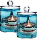 Acrylic Plastic Clear Jar with Lid, Shark Fish Swimming Ocean Underwater Airtight Storage Jar 2 Pack Kitchen Storage Containers for Cookie Snack Candy