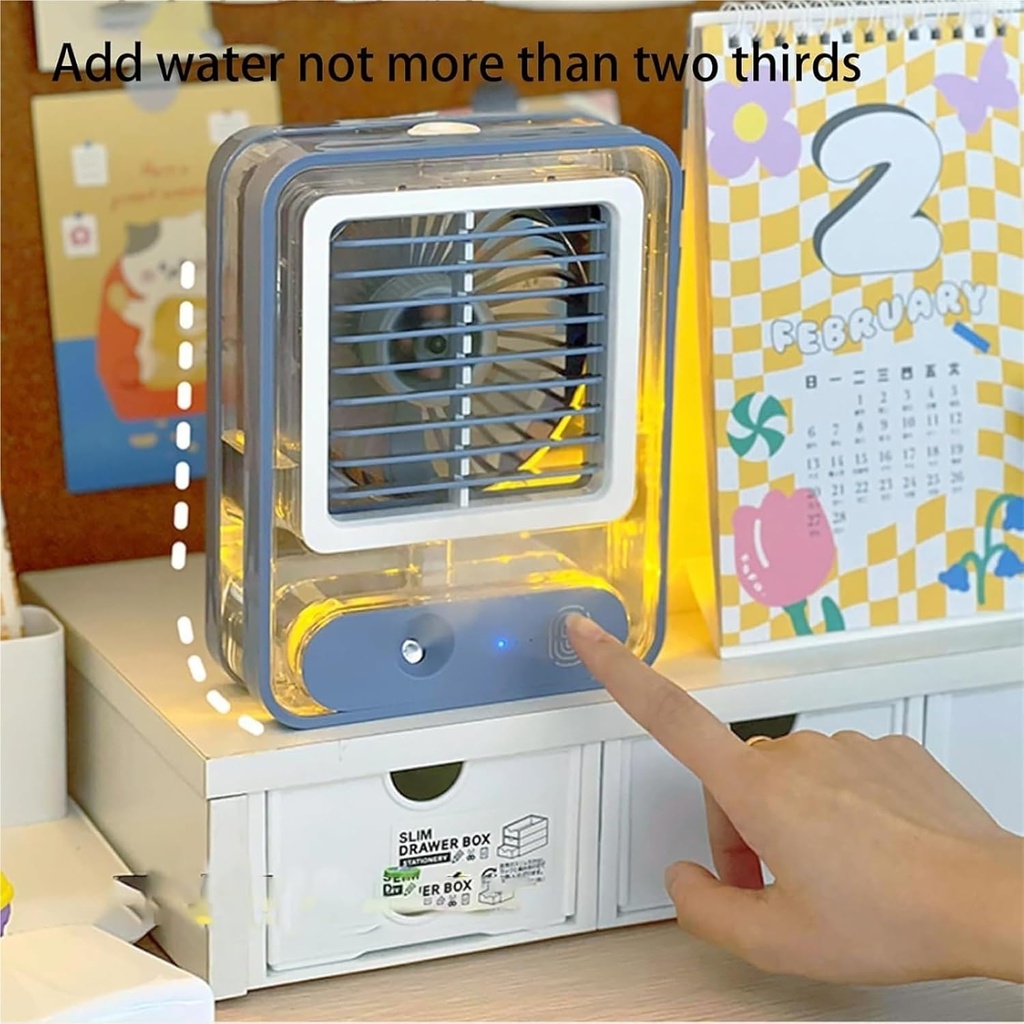 Portable Mini Evaporative Air Cooler With Color Light, 3 Speeds & Adjustable Mist Spray - Personal Cooling Fan For Bedroom Office(White)