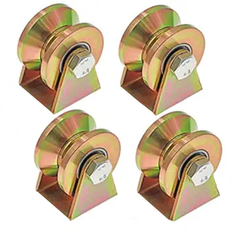 V Groove Wheel, Steel Heavy Duty Caster Wheels Sliding Gate Rollers Pressure Bearing Pully Long-Lasting Convenient V-Shaped Bracket Roller (4, Grov-2 in)