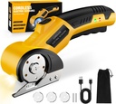 Cordless Electric Scissors: 4V Rechargeable Cardboard Cutter, 3 Blades, Safety Lock & LED Light, Box Cutter for Carton Carpet Plastic Fabric Leather(Yellow）