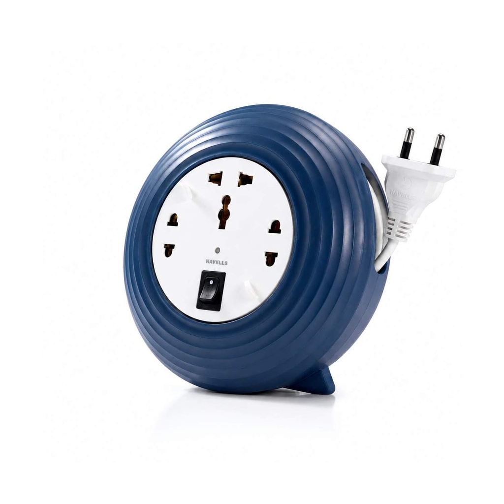 Havells Cosmo Reel| Extension Board - 5 Mtr ISI Marked Cable|3 Pin & 2x2 Pins Universal Sockets with Master Switch| LED Indicator| 6A,1440 Watts, 240 Volts| Ultra-Smooth Rotation, Blue