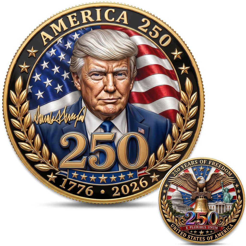 Trump America 250th Anniversary Challenge Coin, 1776-2026 Patriotic Token