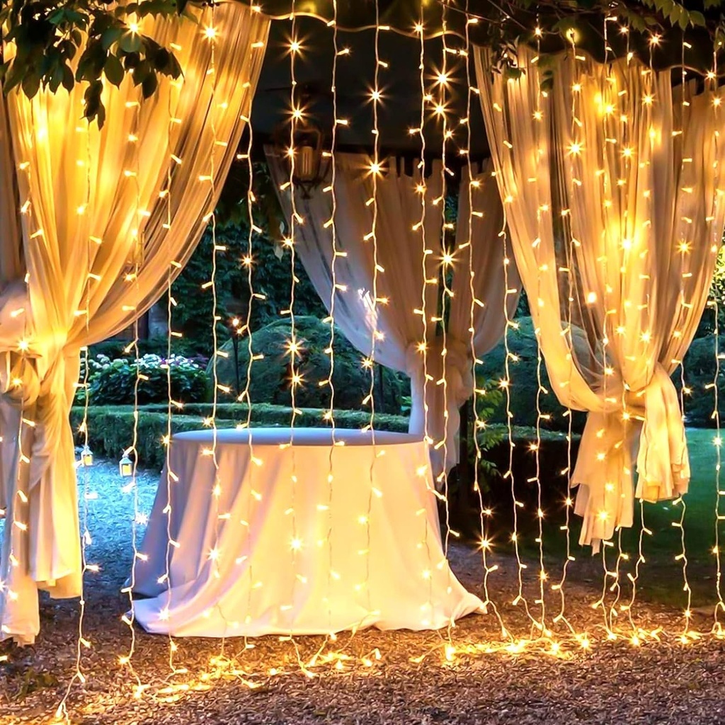 fizzytech Waterfall Fairy Curtain String Lights, 10 x 10 Feet with 8 Lighting Modes for Window, Bedroom, Party, Diwali, Christmas & Home Decoration - Warm White, 120 LED