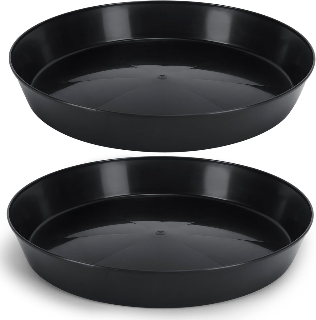 18 Inch (16.3 Inch Base) Case of 2 Plant Saucer - Black Polypropylene,Heavy Duty Indoor/Outdoor Tray and Drip Pan,Collects Flower Pot Excess Water Made in USA