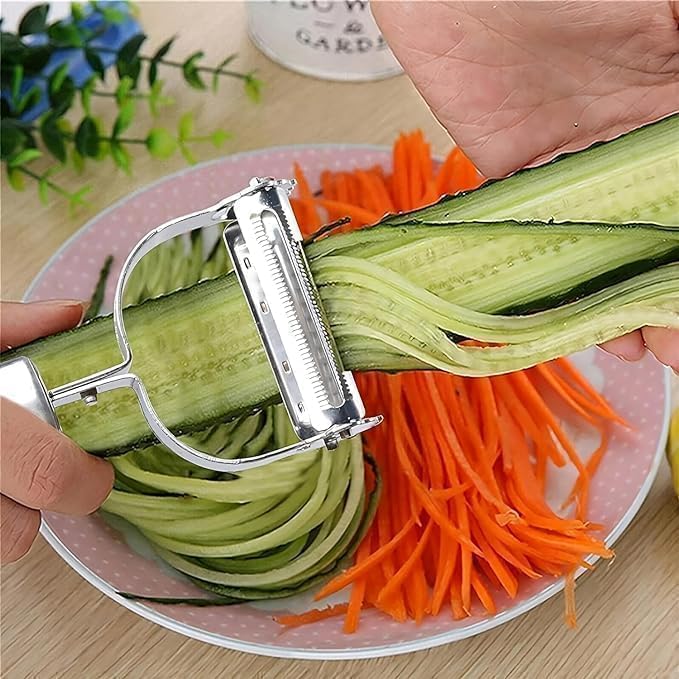 SR 2 in 1 Stainless Steel Julienne Vegetable Peeler Multi-Functional Fruit & Veggie Shredder Slicer and Grater for Potatoes, Carrots, Cucumbers