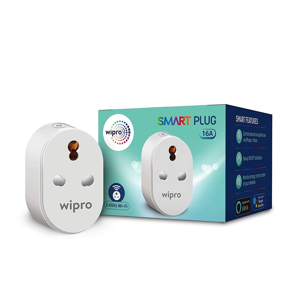 Wipro 16A Wi-Fi Smart Plug with Energy Monitoring- Suitable for Large Appliances like Geysers, Microwave Ovens, Air Conditioners (Works with Alexa and Assistant)- White