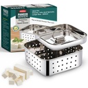 PANCA Stainless Steel Paneer Maker Mould Big Size, Paneer Press with Lid, Tofu Press Mould Maker, Whey Seperator (Square, 550ml Capacity)
