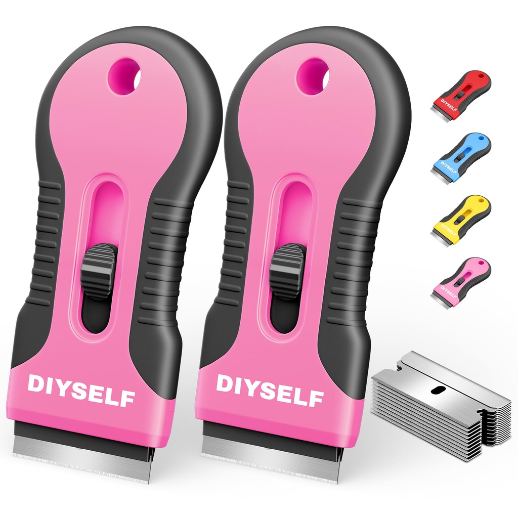 DIYSELF 2 Pack Razor Blade Scraper, Razor Scraper with 10 Spare Blades