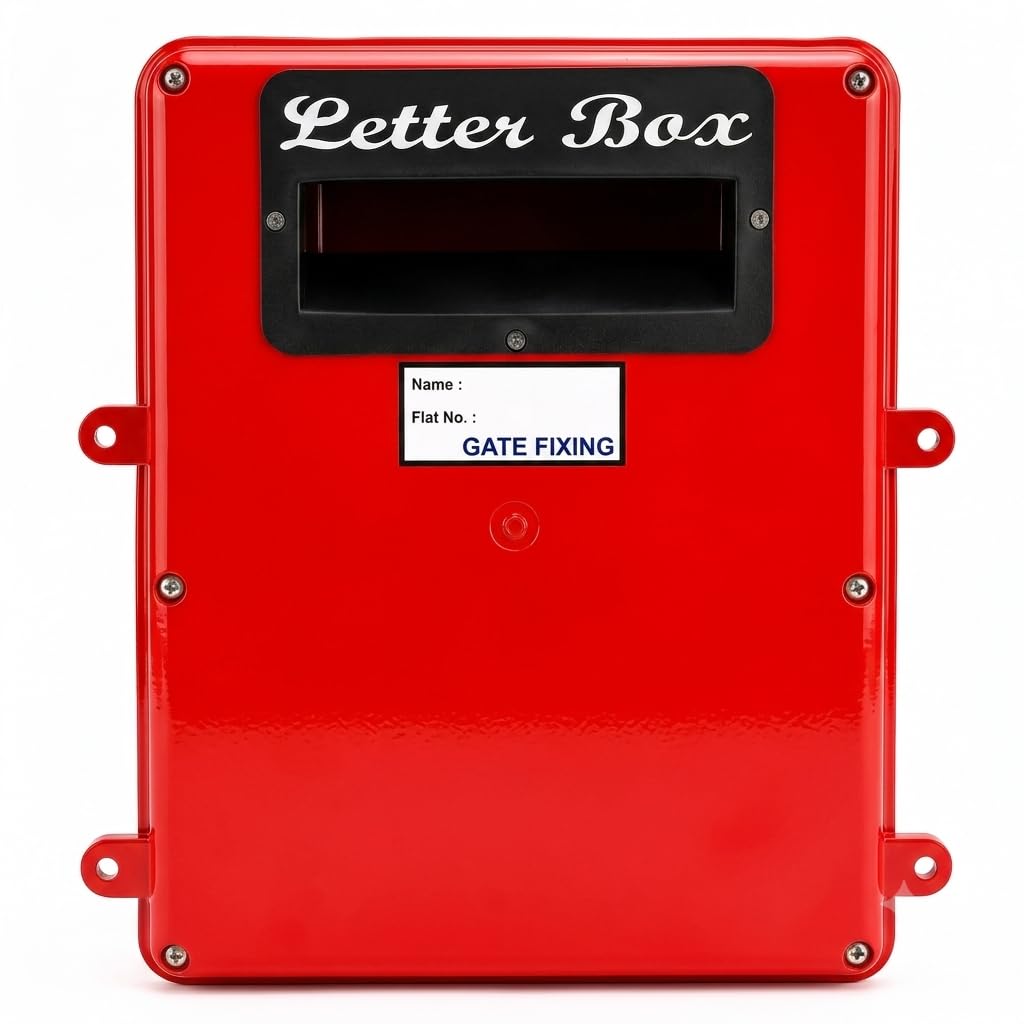 Gate Fitting Letter Box with Door opening at the Back Side (Rear) | Red Color | Size: 28x25x10 (LXBXH in cm)