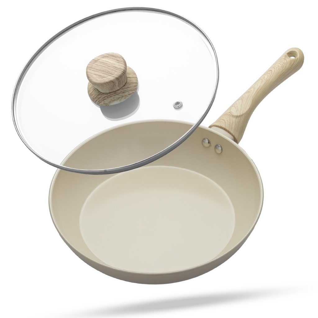 Lifelong Forged Fry Pan 24cm with Glass Lid | 1.8Ltr, 1.9kg Pan | Ceramic Coated | Gas Stove and Induction Friendly | Non-Stick, Teflon Free & Durable |Skillet for Cooking, Searing, Sautéing, & Frying